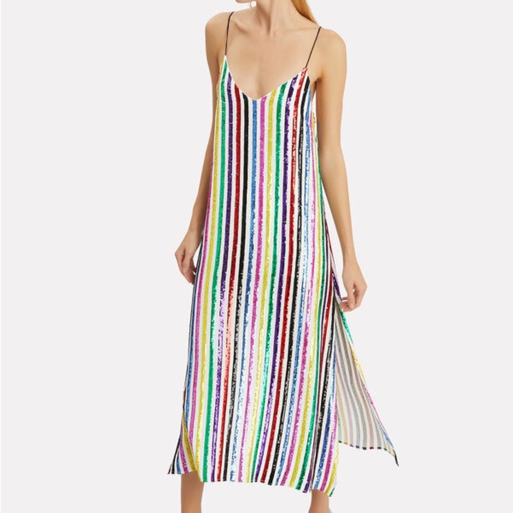 Caroline Constas midi slip dress white multi